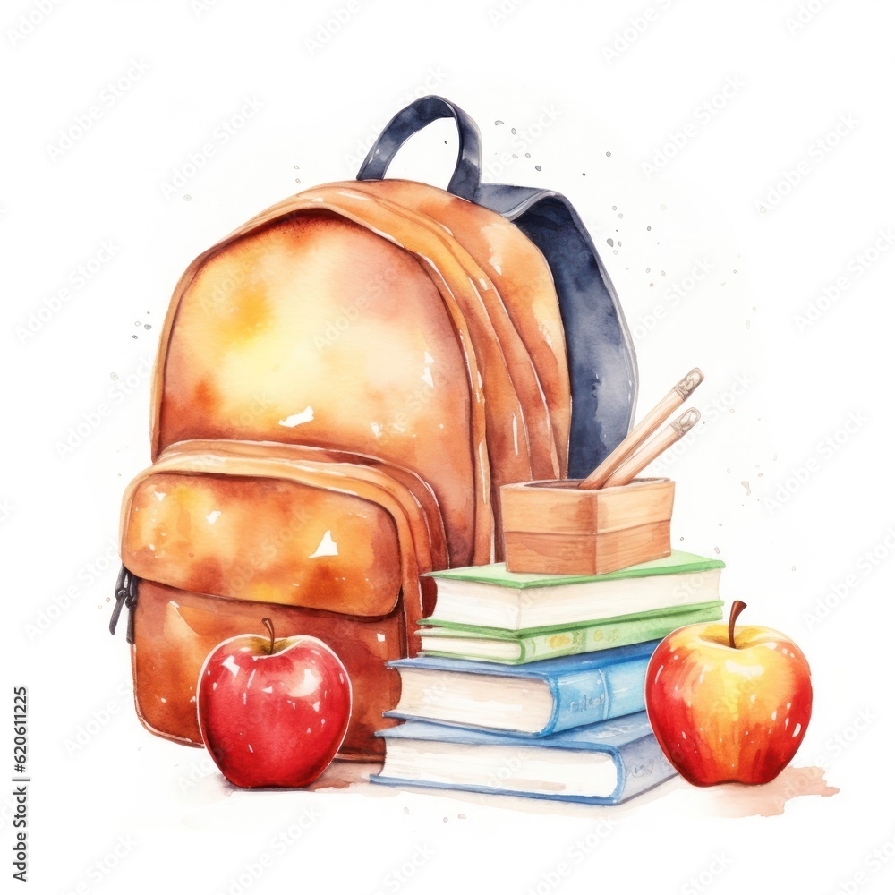 Watercolor back to school background. Illustration AI Generative.