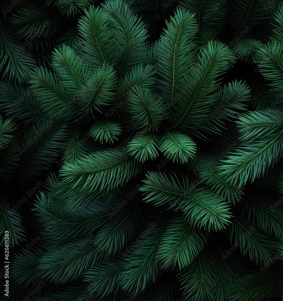 Dark green fir background. Illustration AI Generative.