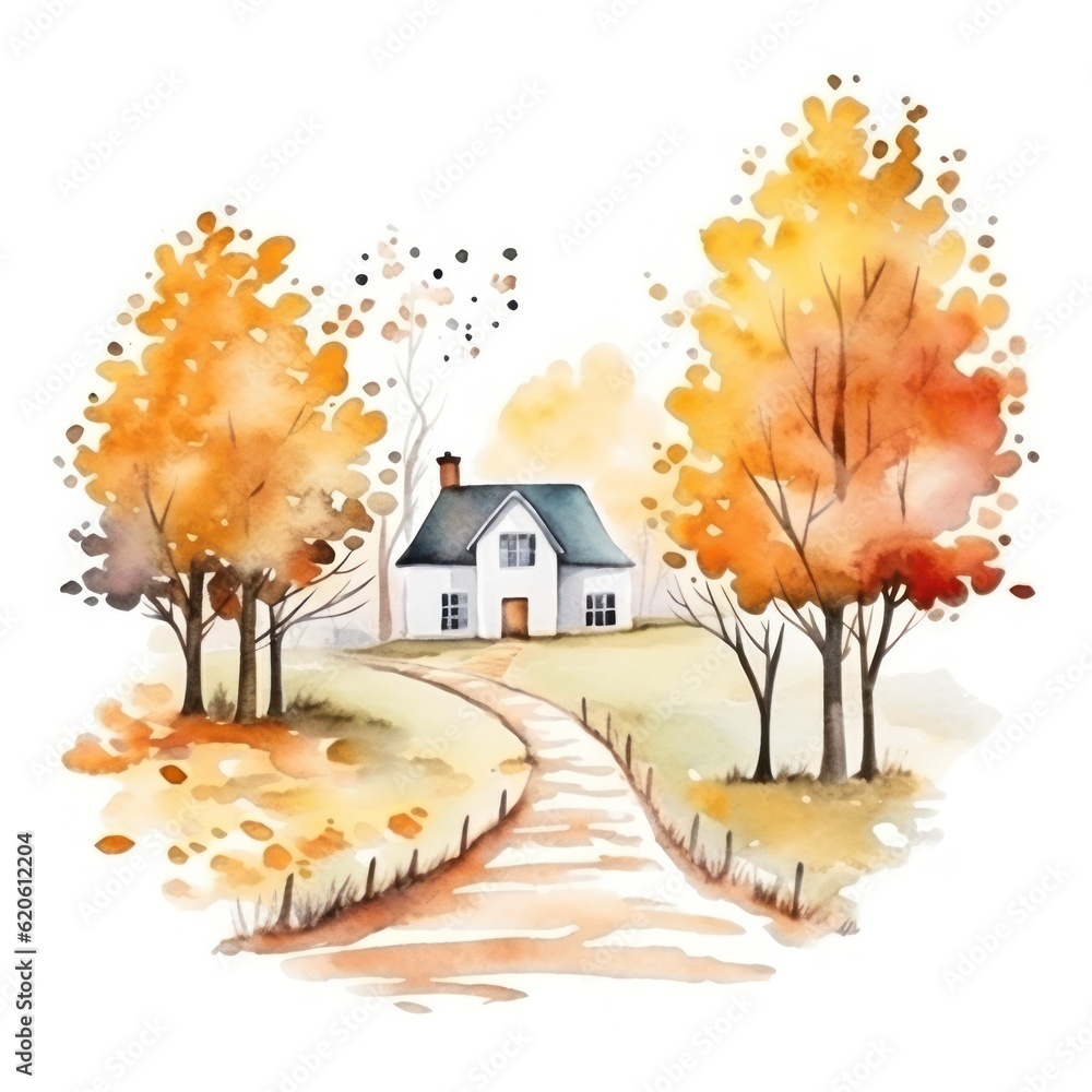 Autumn watercolor background. Illustration AI Generative.