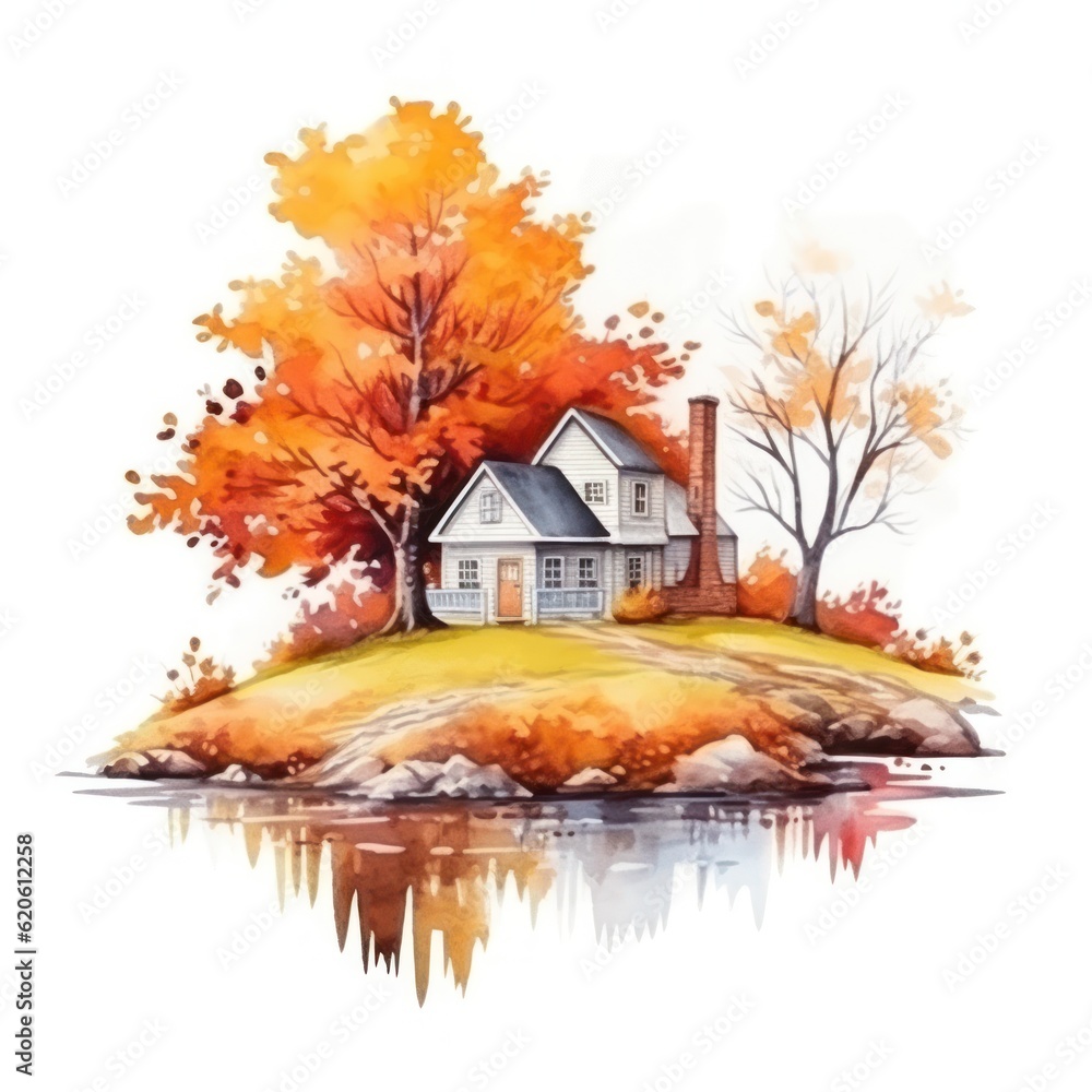 Autumn watercolor background. Illustration AI Generative.