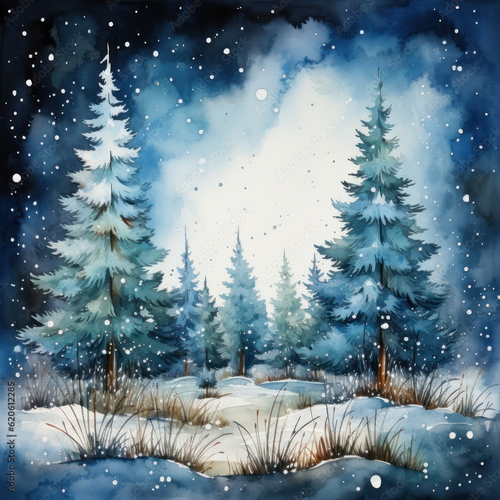 Watercolor Christmas background. Illustration AI Generative.