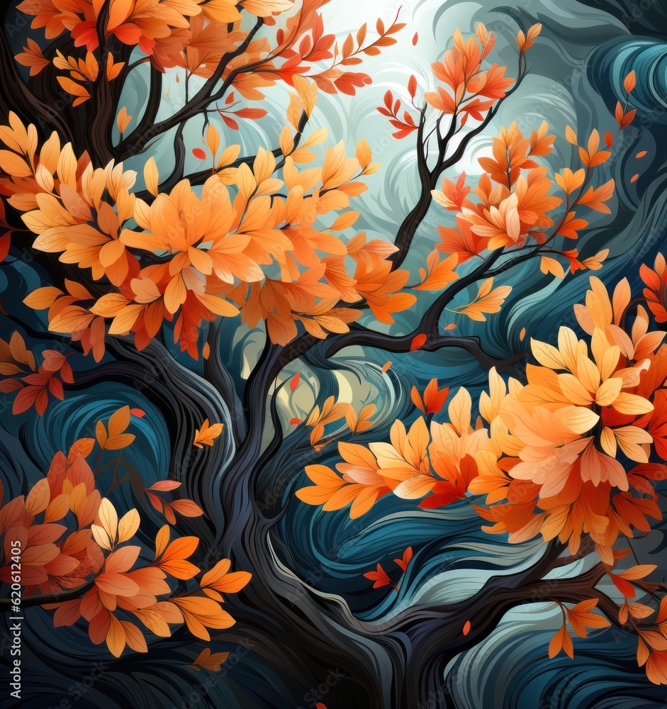 Autumn watercolor background. Illustration AI Generative.