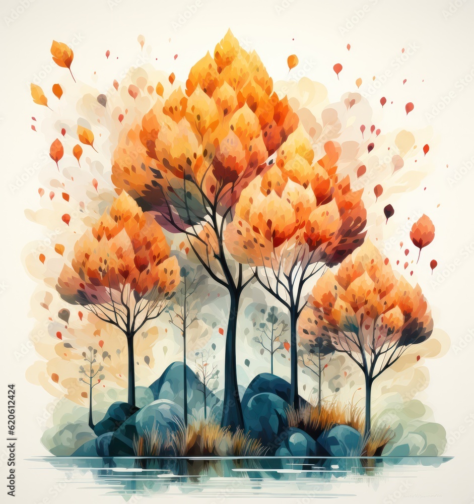 Autumn watercolor background. Illustration AI Generative.