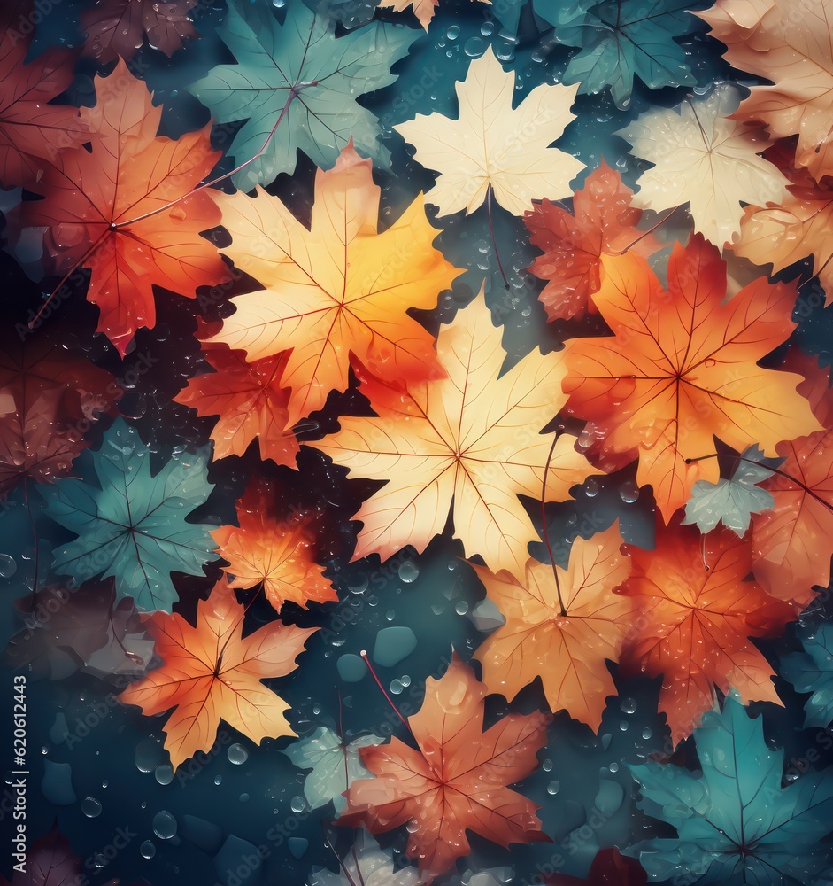 Autumn leaves background. Illustration AI Generative.