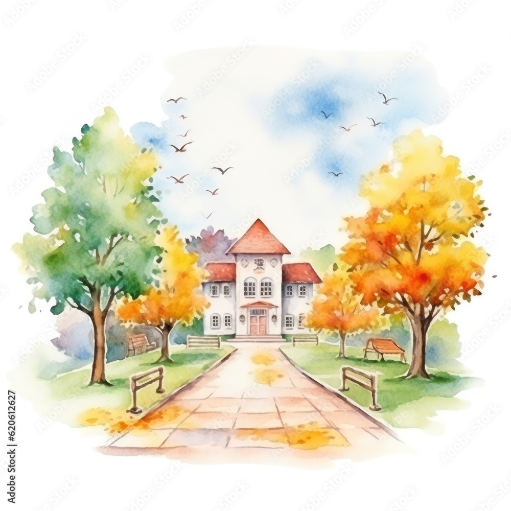 Watercolor back to school background. Illustration AI Generative.