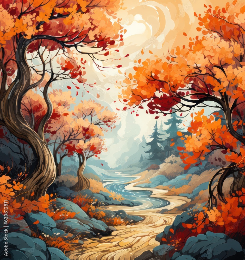 Autumn watercolor background. Illustration AI Generative.