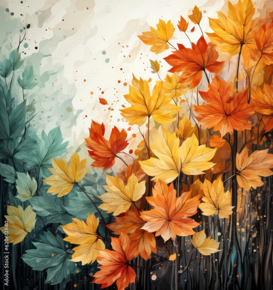 Autumn leaves background. Illustration AI Generative.