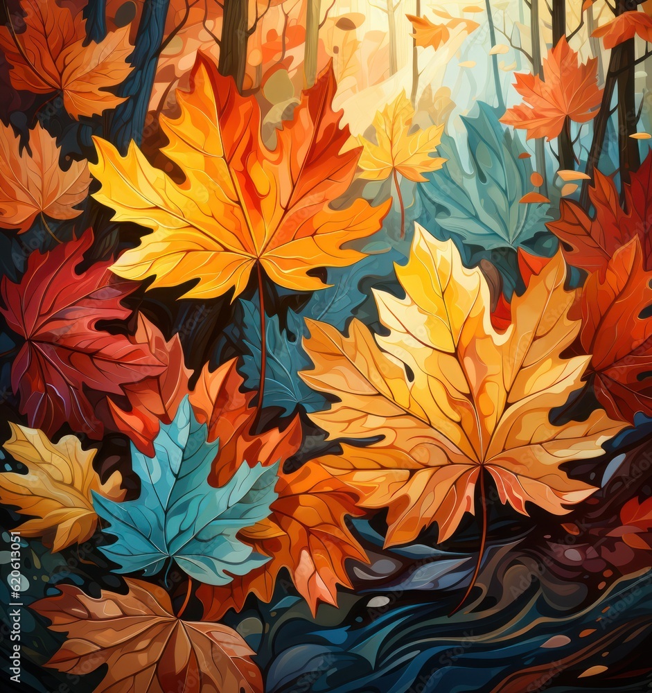 Autumn leaves background. Illustration AI Generative.