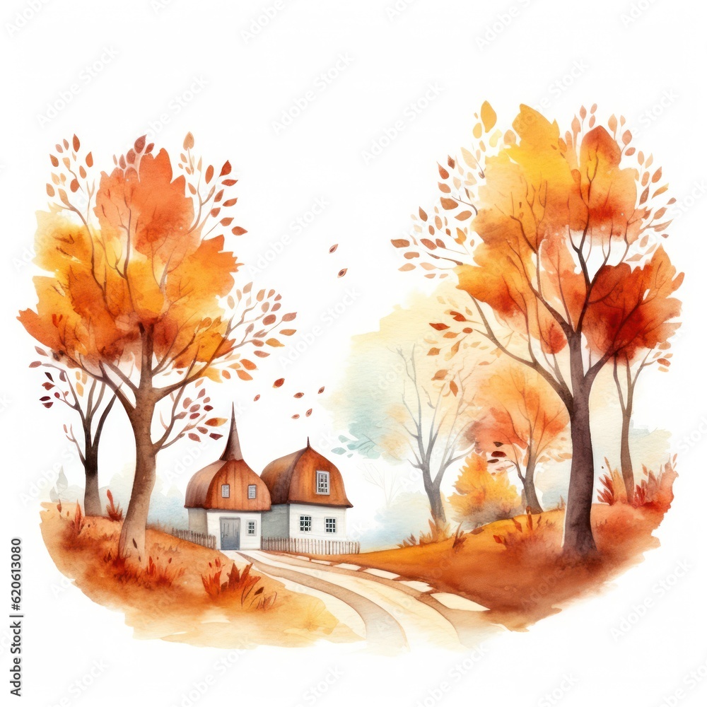 Autumn watercolor background. Illustration AI Generative.