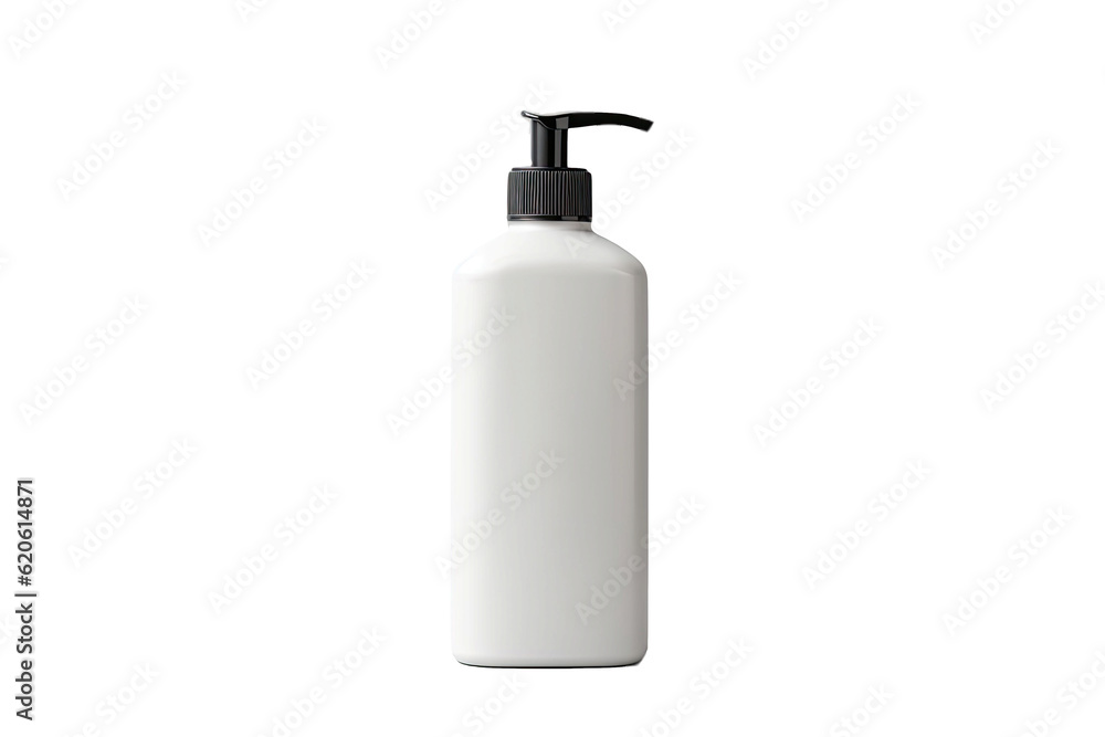 An unbranded dispenser bottle can be seen on a transparent background, serving as a cosmetic packagi