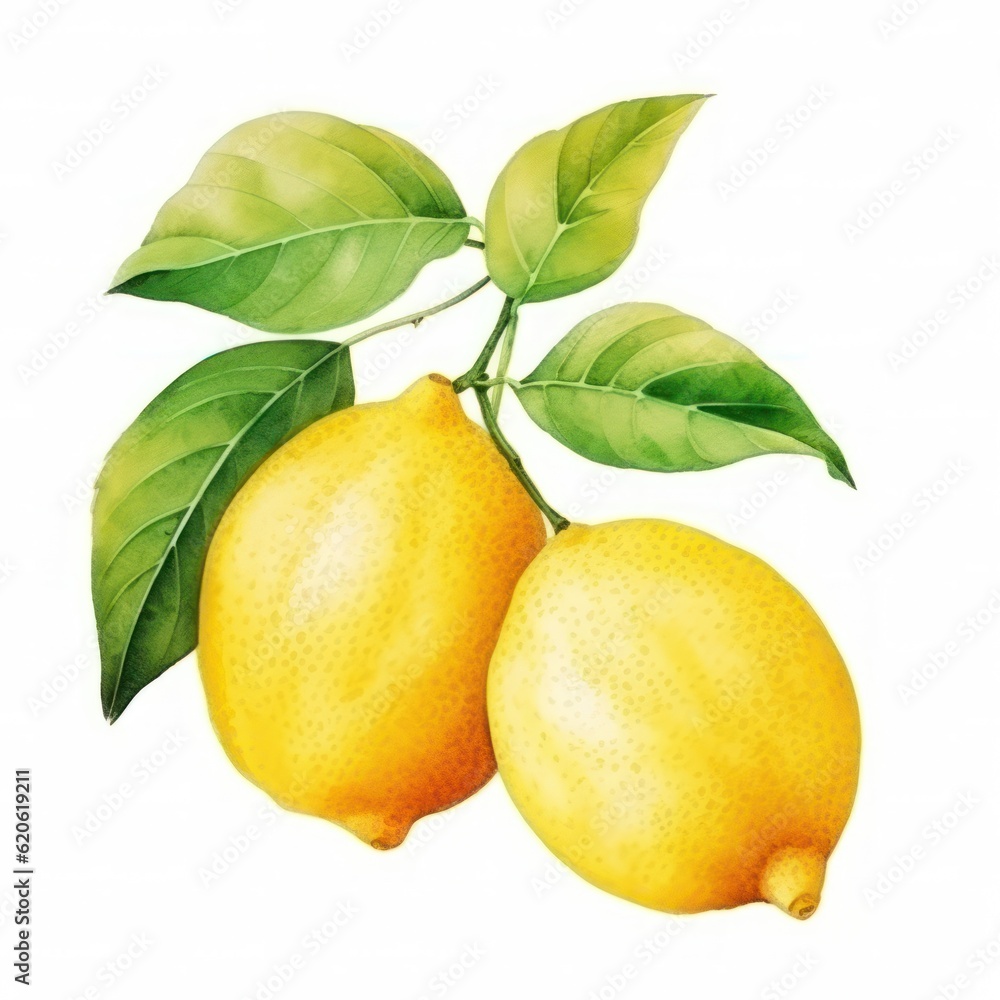 Watercolor lemon isolated. Illustration AI Generative.