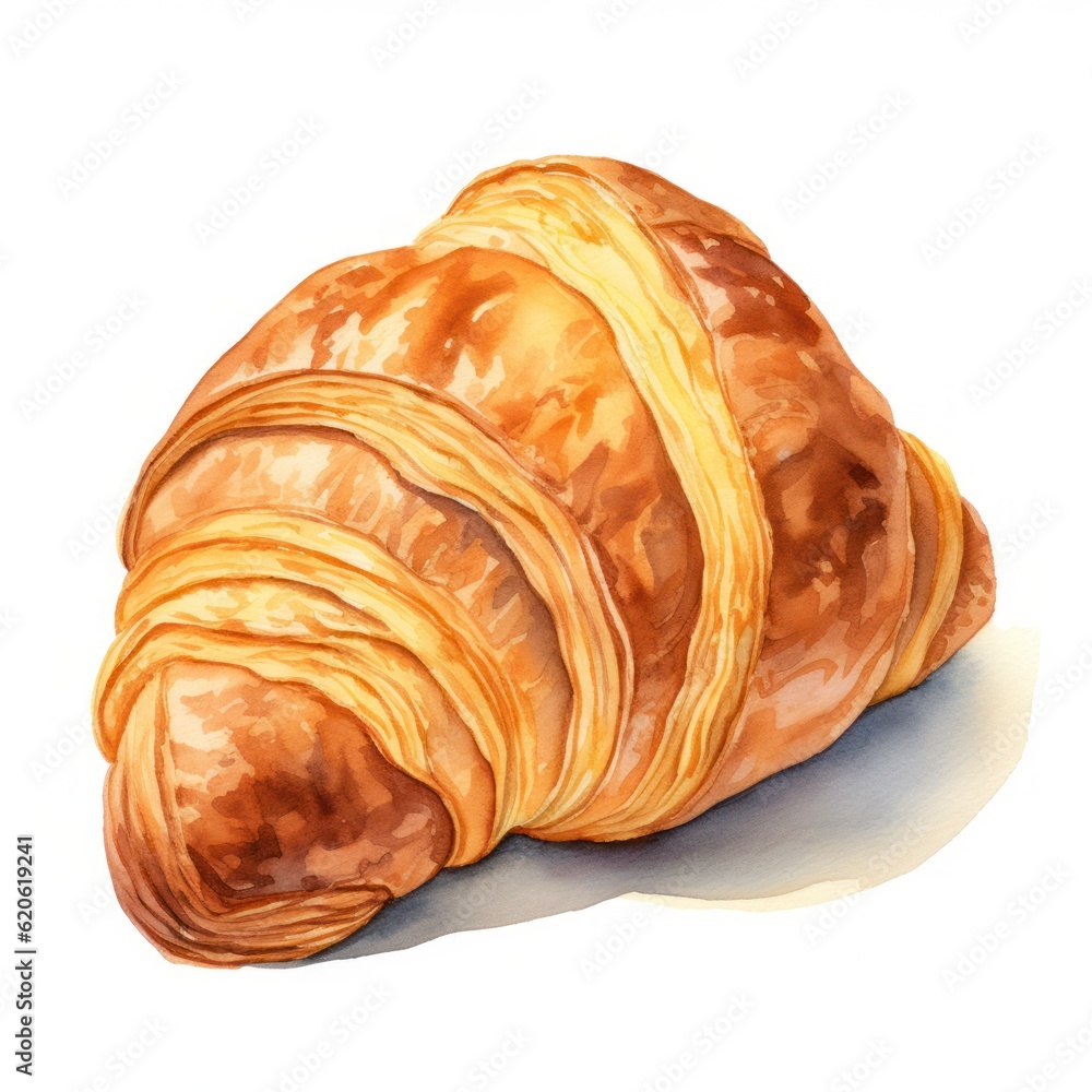 Watercolor croissant isolated. Illustration AI Generative.