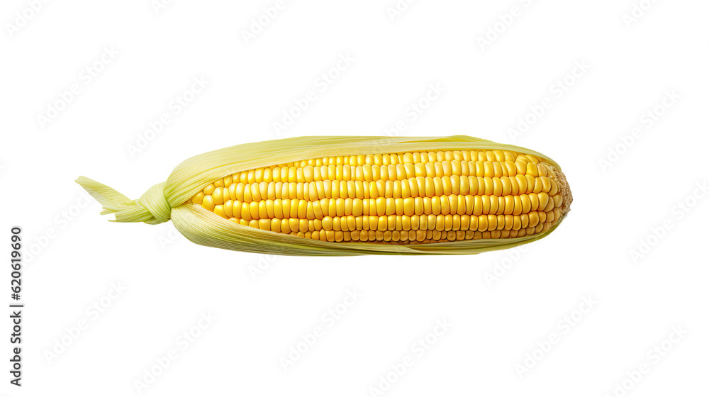 A single corn cob stands alone on a transparent background, serving as a design element for packagin