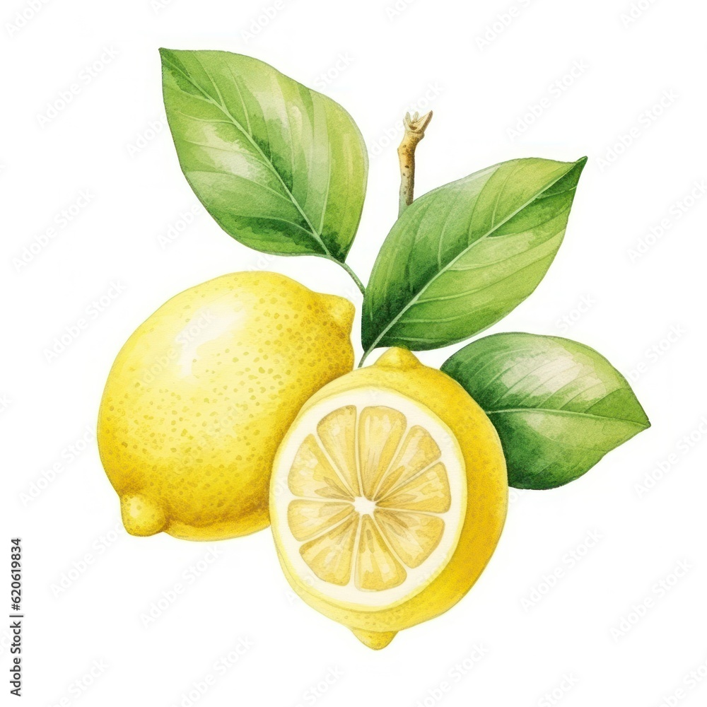 Watercolor lemon isolated. Illustration AI Generative.