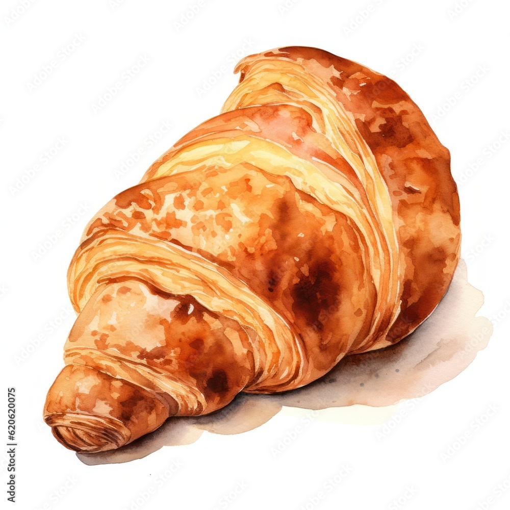 Watercolor croissant isolated. Illustration AI Generative.