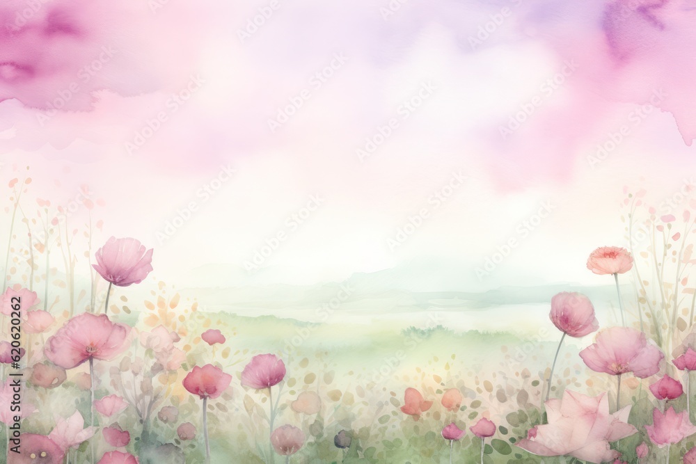 Watercolor summer meadow. Illustration AI Generative.