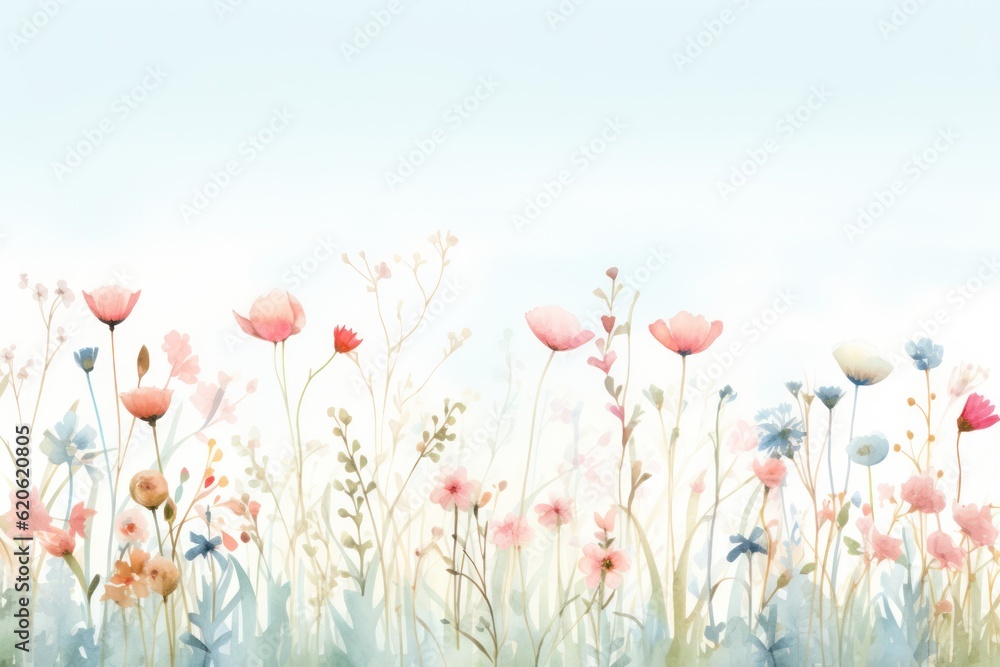 Watercolor summer meadow. Illustration AI Generative.