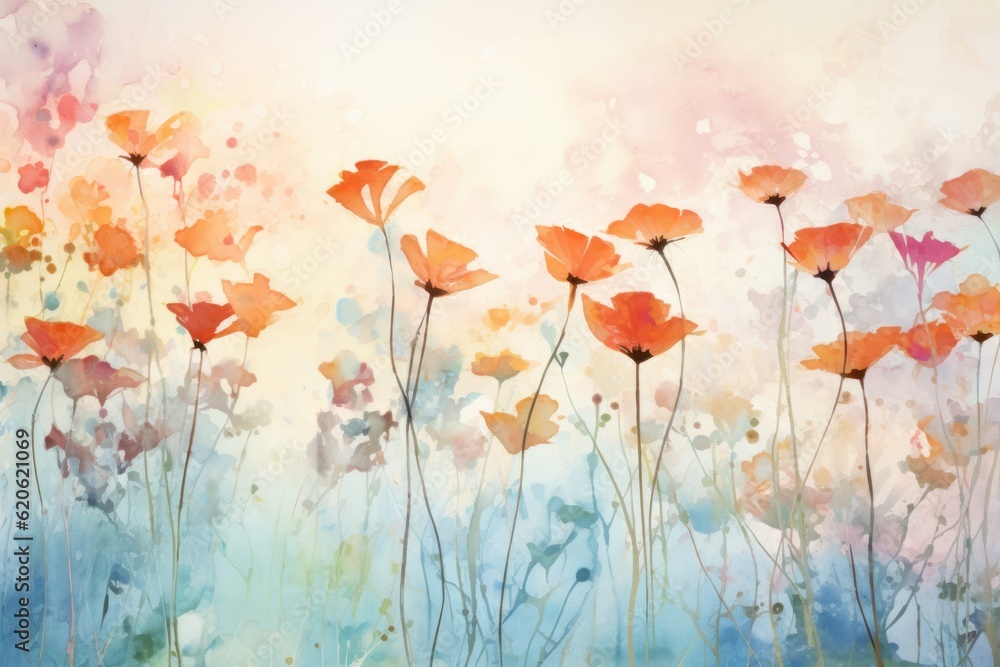 Watercolor summer meadow. Illustration AI Generative.