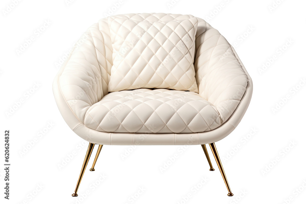 A white armchair with a quilted fabric, designed in the classical art deco style, is placed on decor