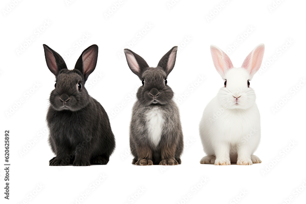 A recently born rabbit with three different colors is standing and gazing upward. The photo was take