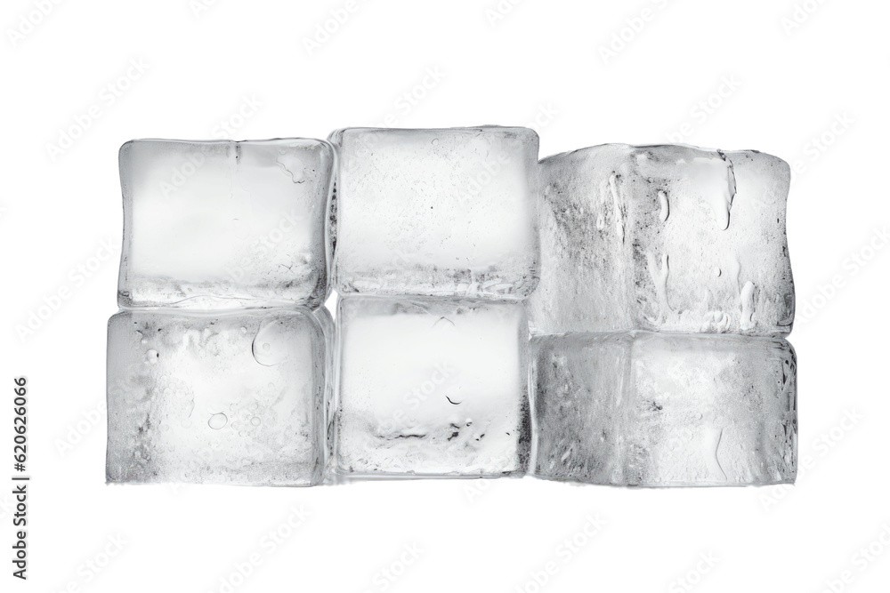 Three ice blocks on a transparent, colorless background.