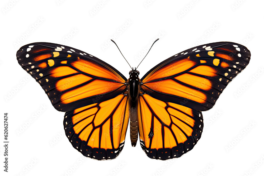 Exquisite monarch butterfly standing alone on a transparent background.