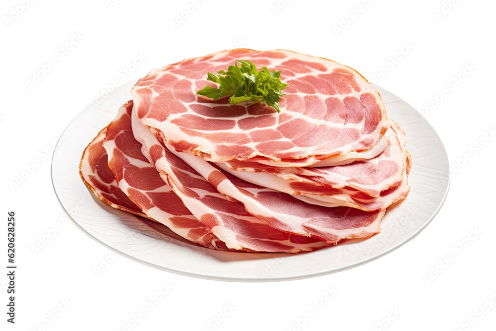 Italian cured ham. Coppa Stagionata separated on a transparent transparent background.