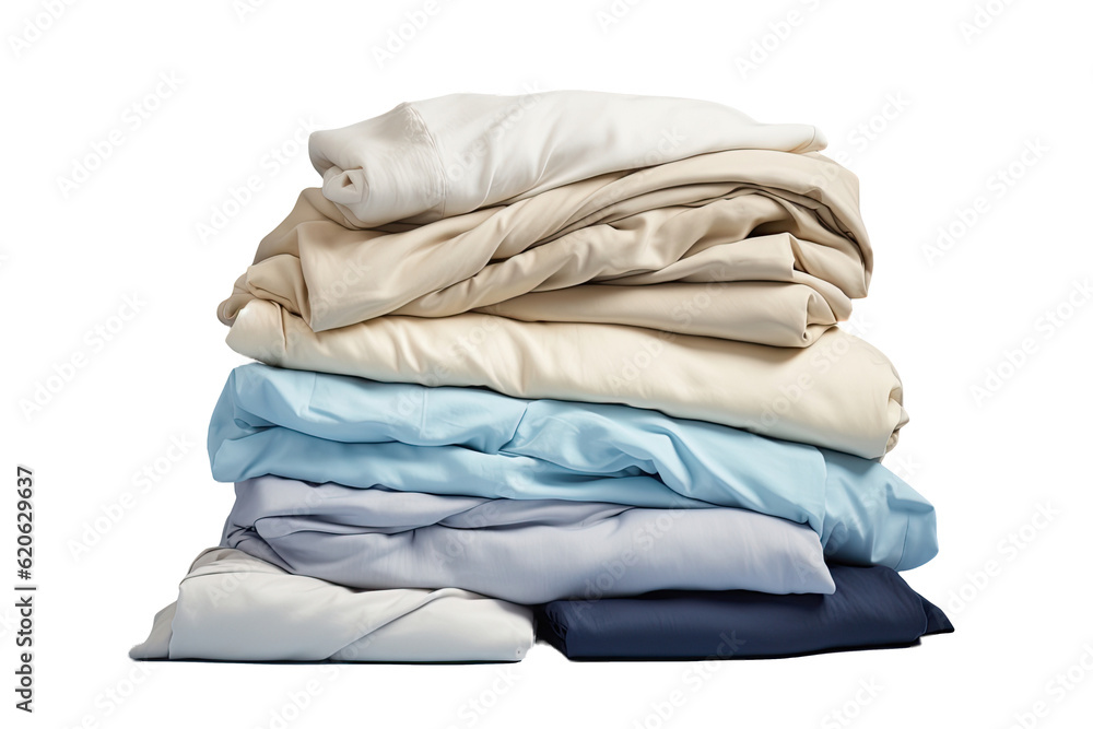 A pile of fresh bed sheets separated from any background.