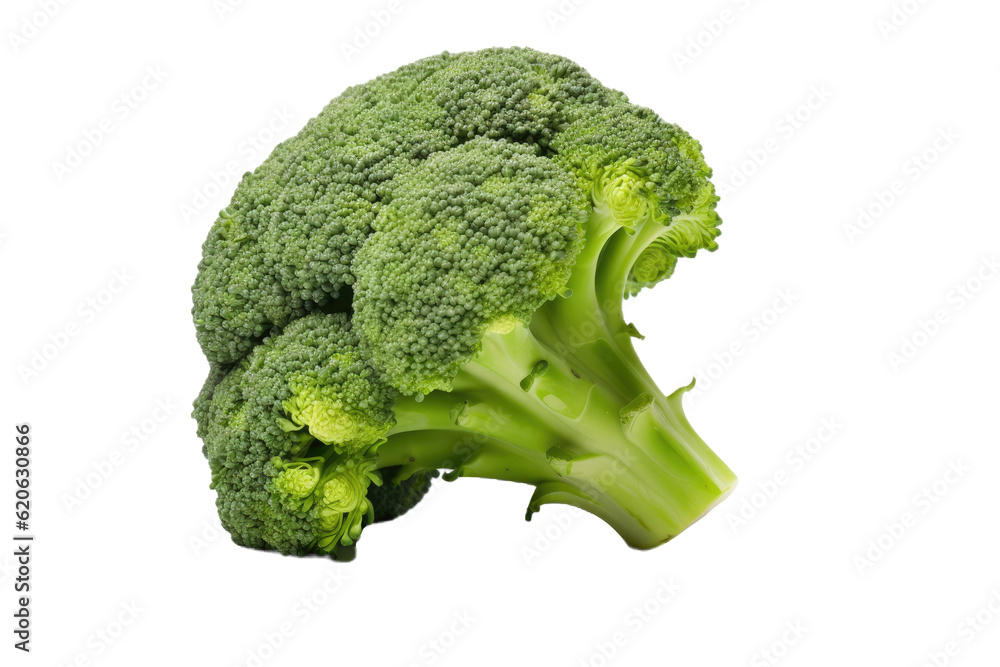 A single broccoli vegetable is shown separately on a transparent background, and a clipping path is 