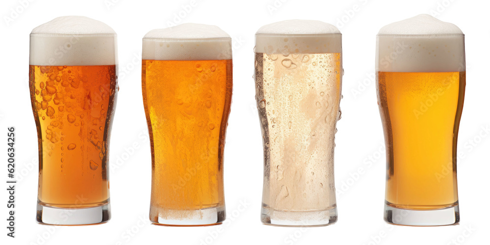 Three beer glasses, each chilled, displayed in various types. The image file includes paths for easy