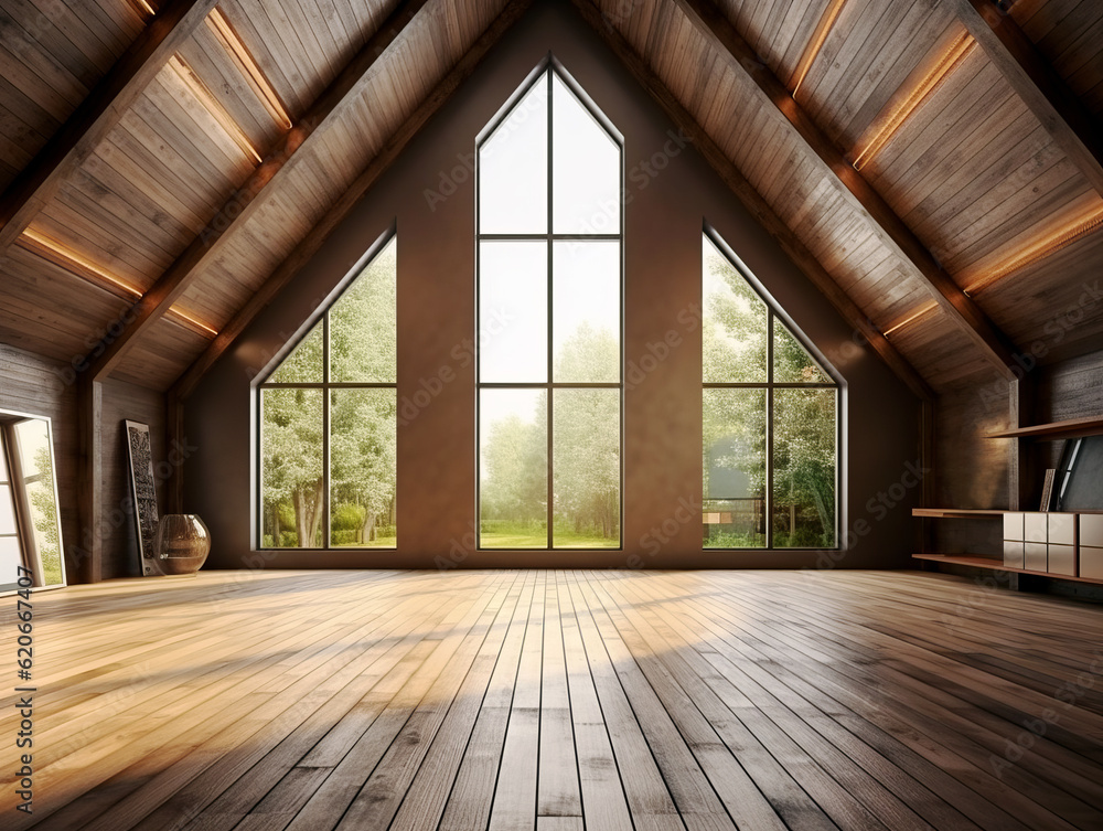 Wooden loft interior room Generative AI