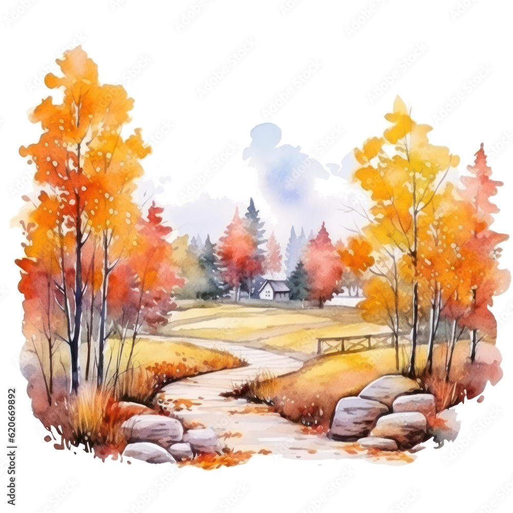 Autumn watercolor background. Illustration AI Generative.