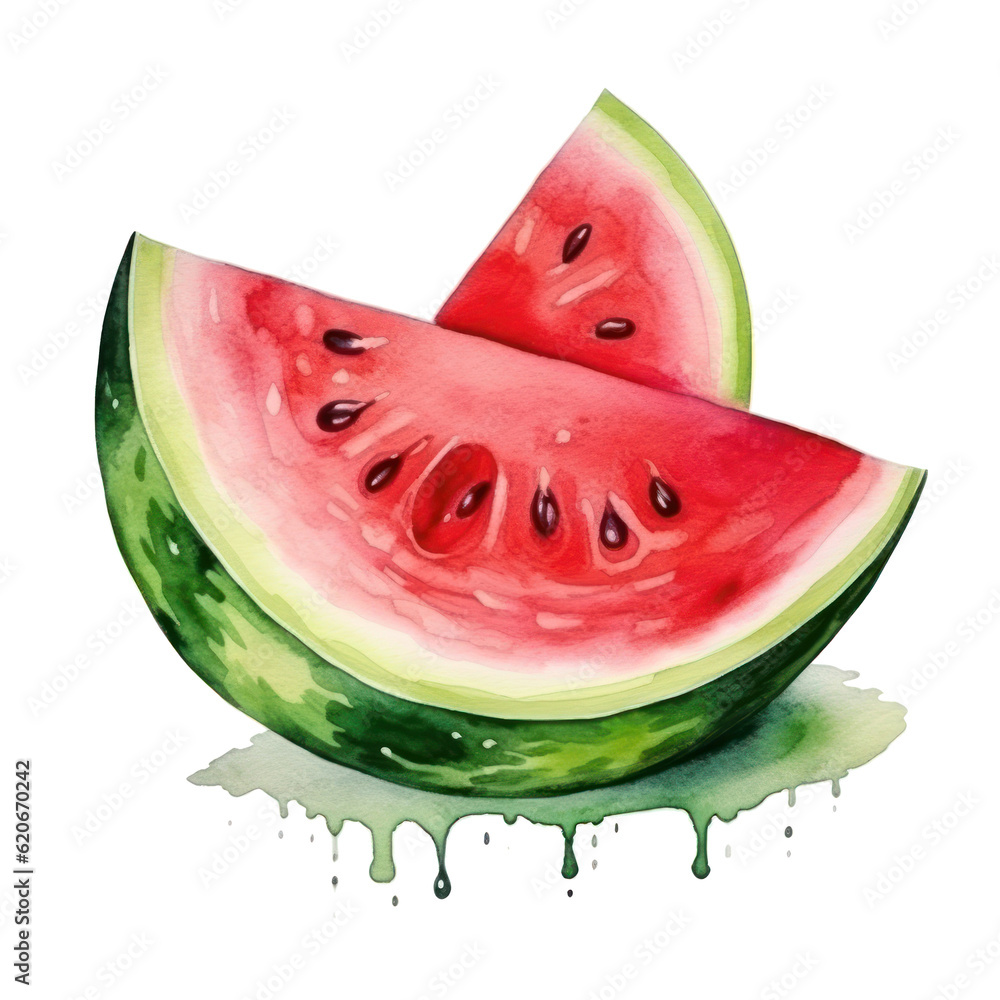 Watercolor watermelon isolated. Illustration AI Generative.