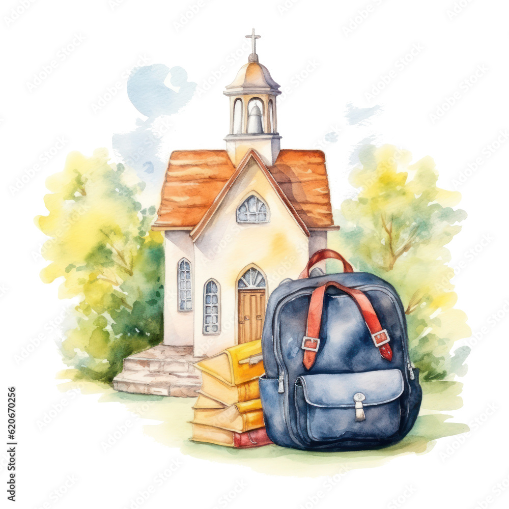 Watercolor back to school background. Illustration AI Generative.