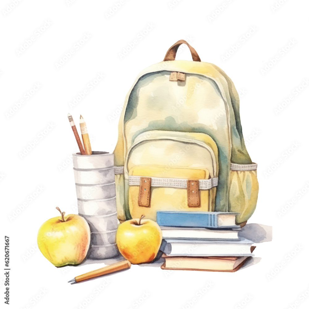 Watercolor back to school background. Illustration AI Generative.