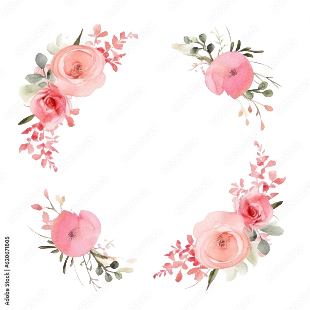 Watercolor floral frame. Illustration AI Generative.