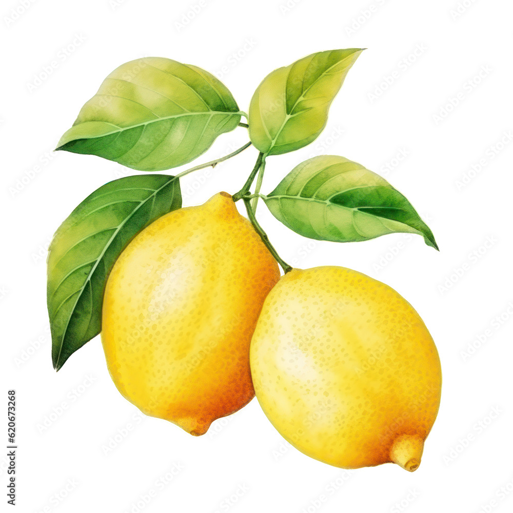 Watercolor lemon isolated. Illustration AI Generative.