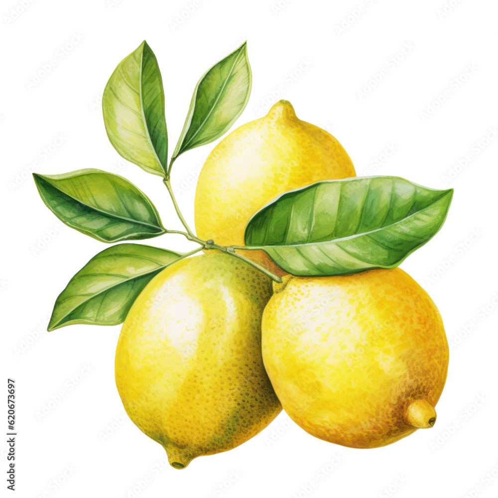 Watercolor lemon isolated. Illustration AI Generative.