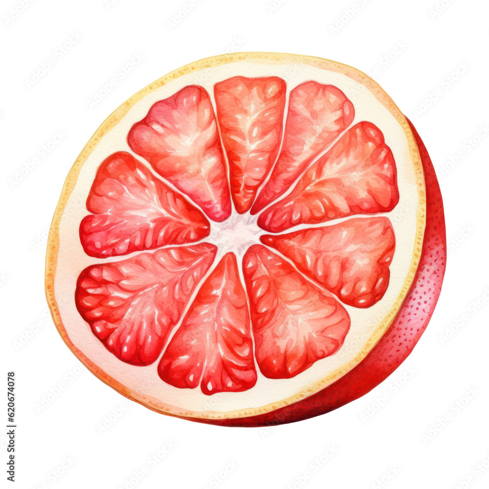 Watercolor red grapefruit. Illustration AI Generative.