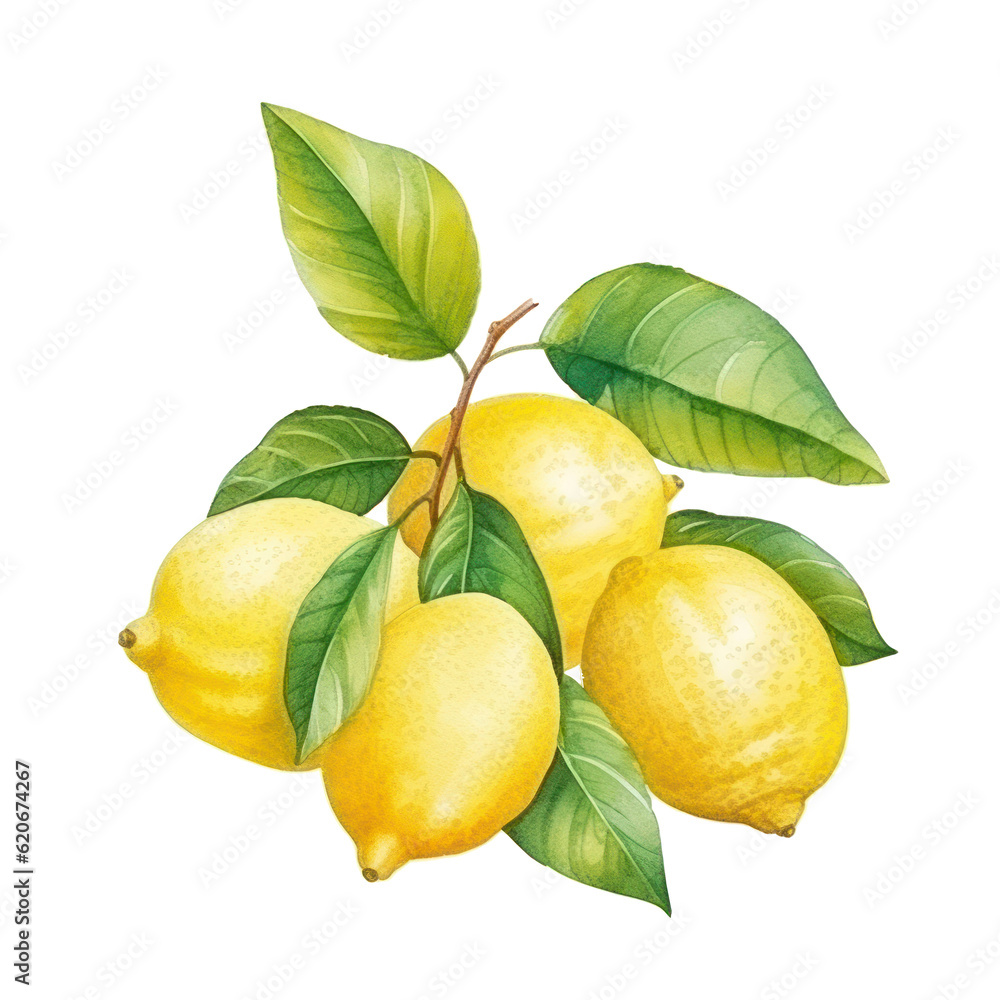 Watercolor lemon isolated. Illustration AI Generative.