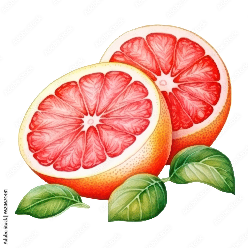 Watercolor red grapefruit. Illustration AI Generative.