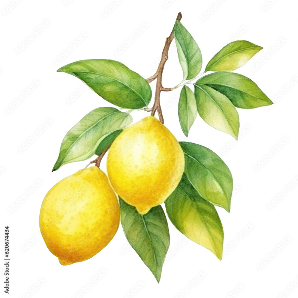 Watercolor lemon isolated. Illustration AI Generative.