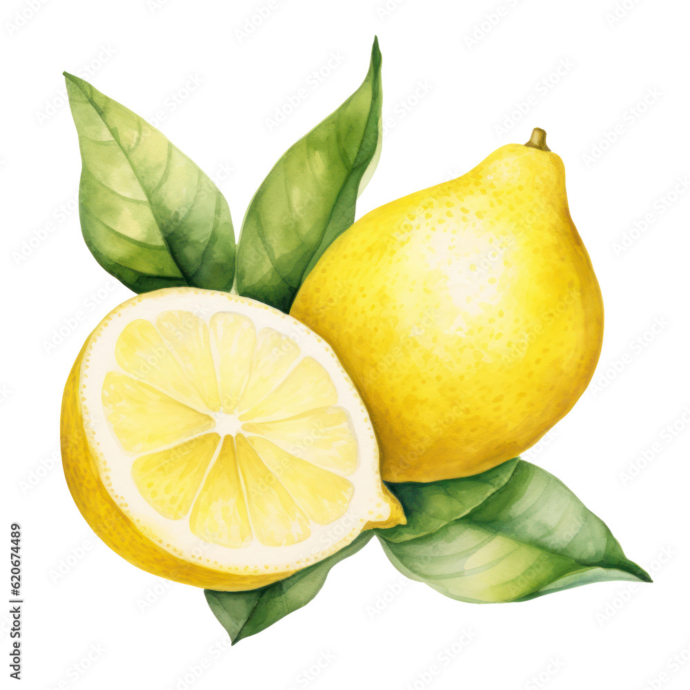 Watercolor lemon isolated. Illustration AI Generative.