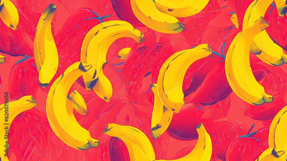  a bunch of bananas that are on a red background with a red background and a red background with a b