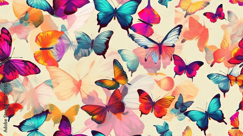  a lot of colorful butterflies flying in the air with a light background that is very colorful and h