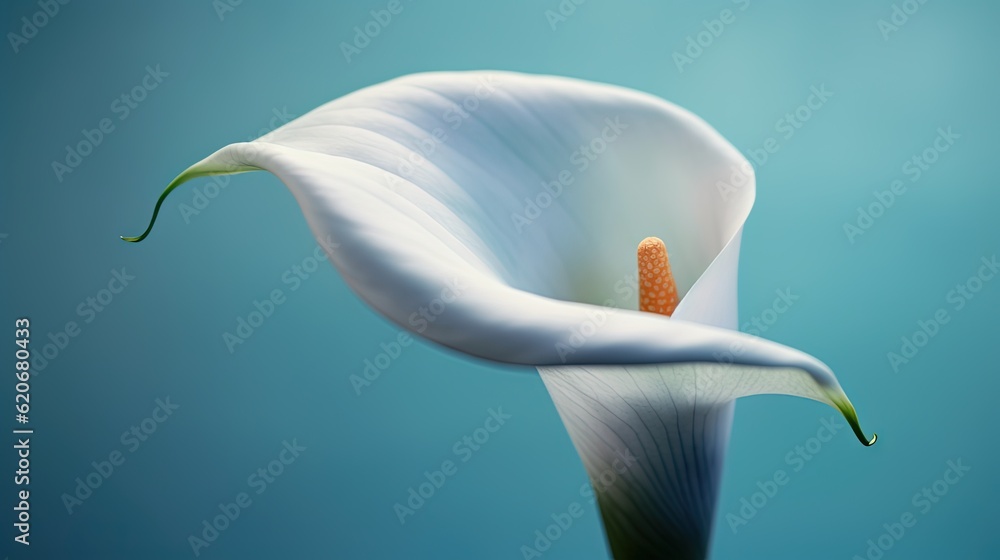  a close up of a white flower on a blue background with a blurry image of a flower in the center of 