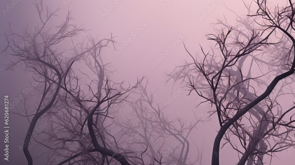  a foggy tree with no leaves in the foreground and no leaves on the top of the branches in the foreg