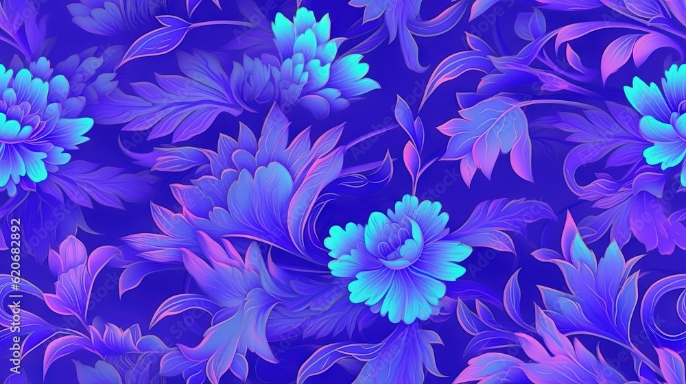  a blue and purple flower pattern on a purple background with a blue center and purple petals in the