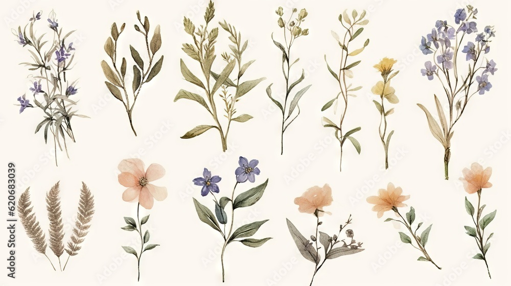  a bunch of flowers that are on a white background with a white background and a white background wi