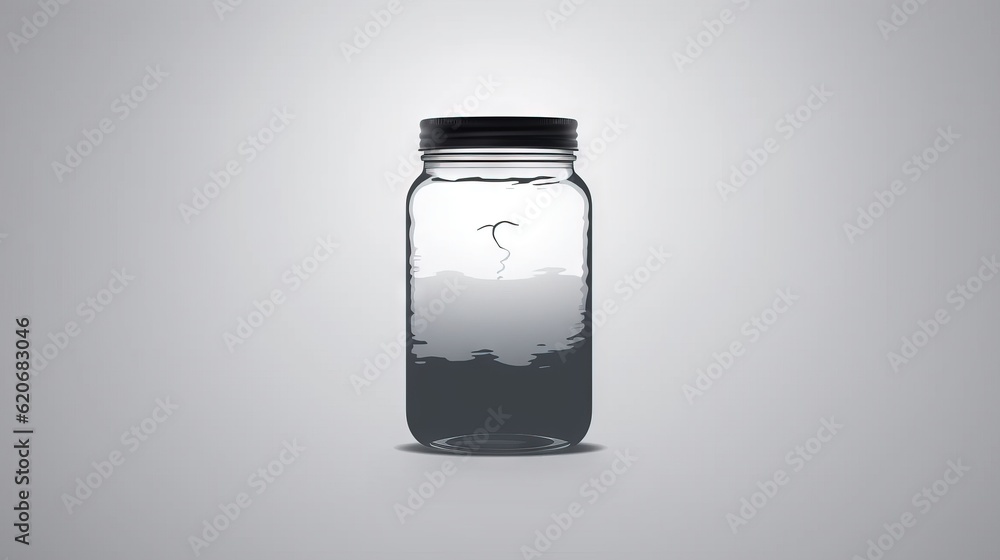  a glass jar with a black lid and a white background with a black lid and a white background with a 